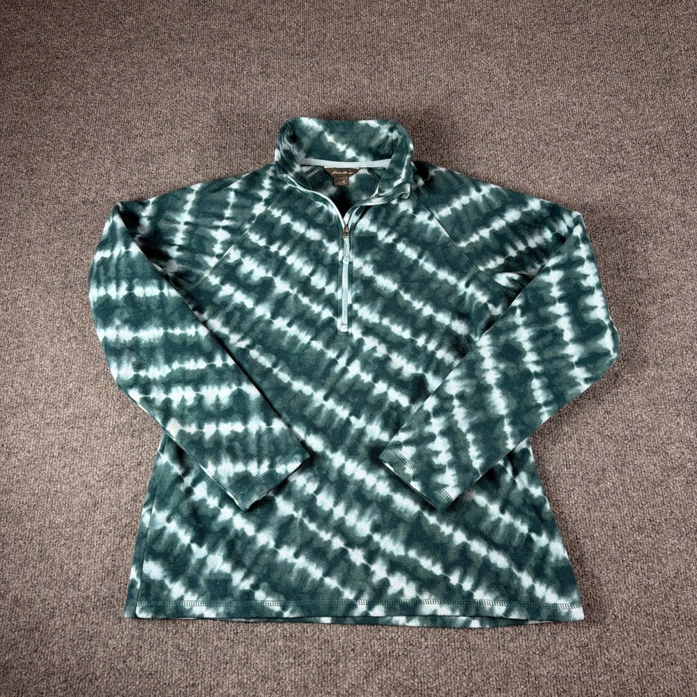 Eddie Bauer Women Sweater Long Sleeve High Neck 1/4 Zip Green Fleece‎ Medium